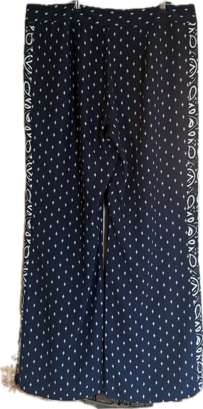 Cabi Track Star Trouser Navy Paisley Border Pants, Side Zip, 14 - Picture 3 of 9